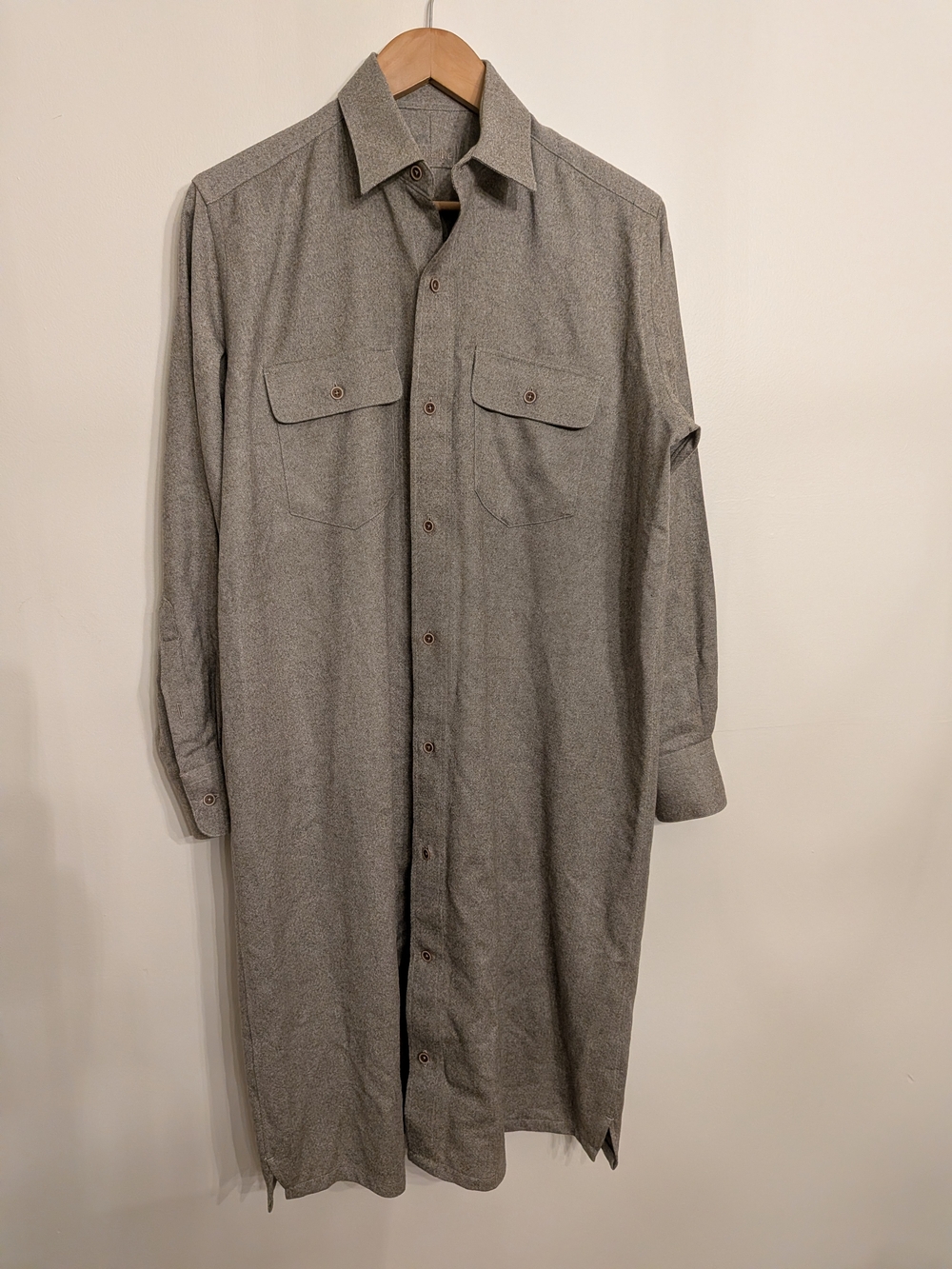 100% Wool "Girlfriend Shirt" Dress with Chest Pockets